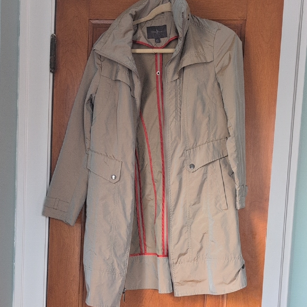 Cole Haan Tan Trench Coat with Red Trim